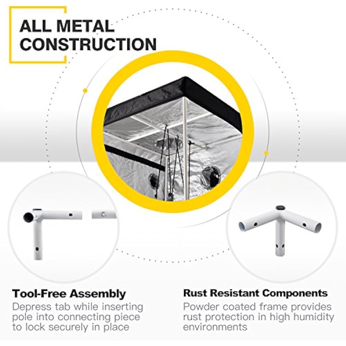 iPower GLTENTM1 Mylar Hydroponic Grow Tent for Indoor Seedling Plant Growing w/Metal Push-Lock Corners, 48 by 48 by 80-Inch, Water-Resistant. Removable Mylar Floor Tray Included