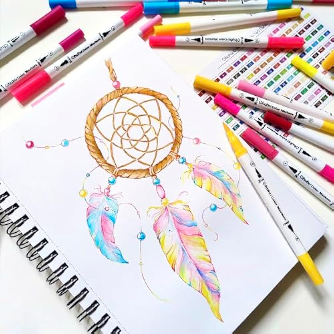 Ohuhu 120 Colours Colouring Pens, Dual Tip Brush Pens Felt Tip Pens, Art Markers with Fineliner, for Kids Adults Colouring Book Drawing Calligraphy Sketching Journal, Maui - Carrying Bag