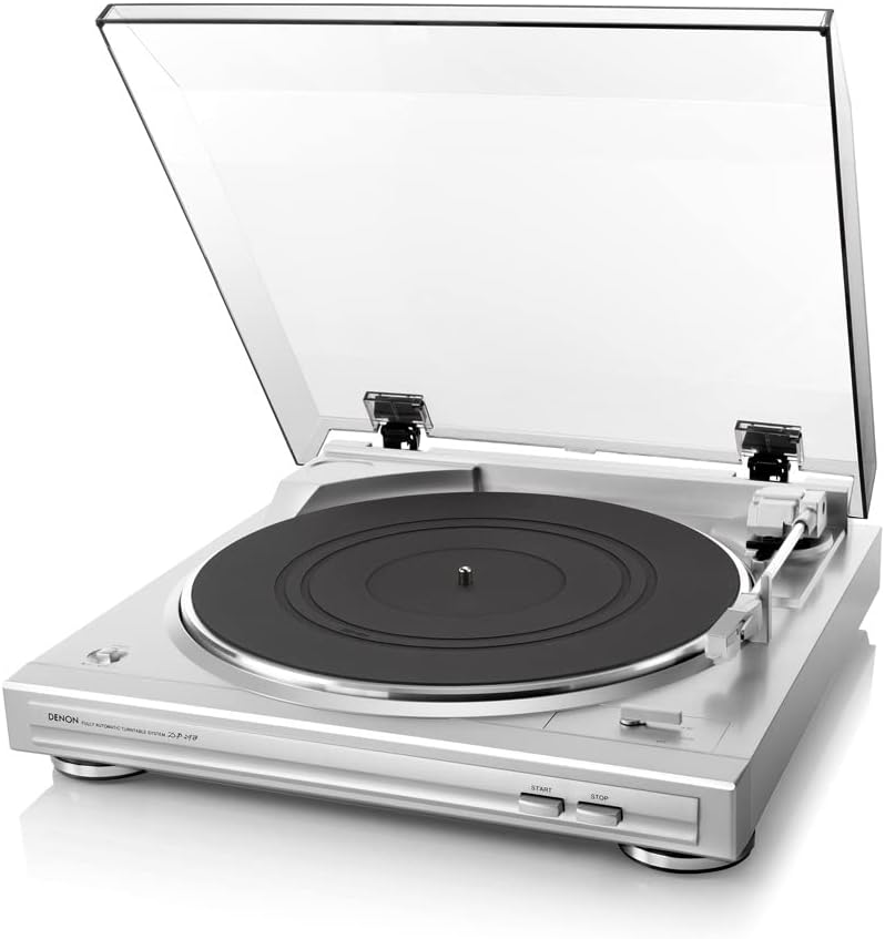 Denon DP-29F Record Player for Vinyl, 33/45 RPM Turntable, MP3/WAV, Built-in Phono Equalizer, Removable Dust Cover, MM Cartridge, MC Compatible - Silver
