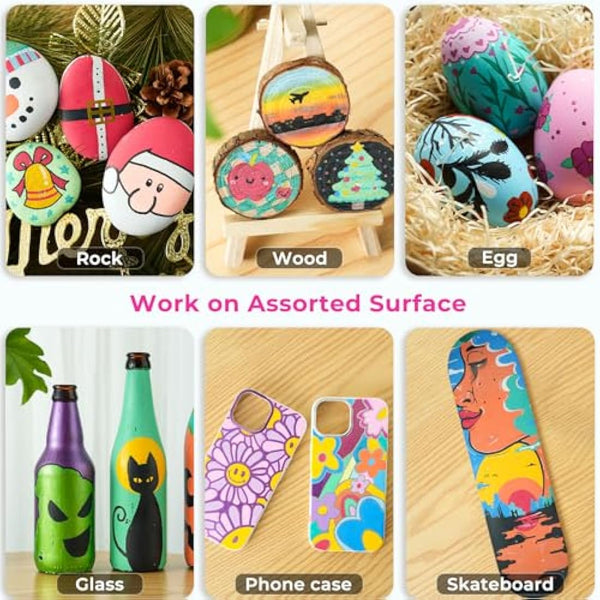 Ohuhu Acrylic Paint Pens 30 Colours, Dual Tip(3mm & 0.7mm) Acrylic Paint Markers - Waterproof Lightfast High Opacity Permanent Multimarker for stones Painting Wood Glass Ceramic Easter Eggs Pumpkin