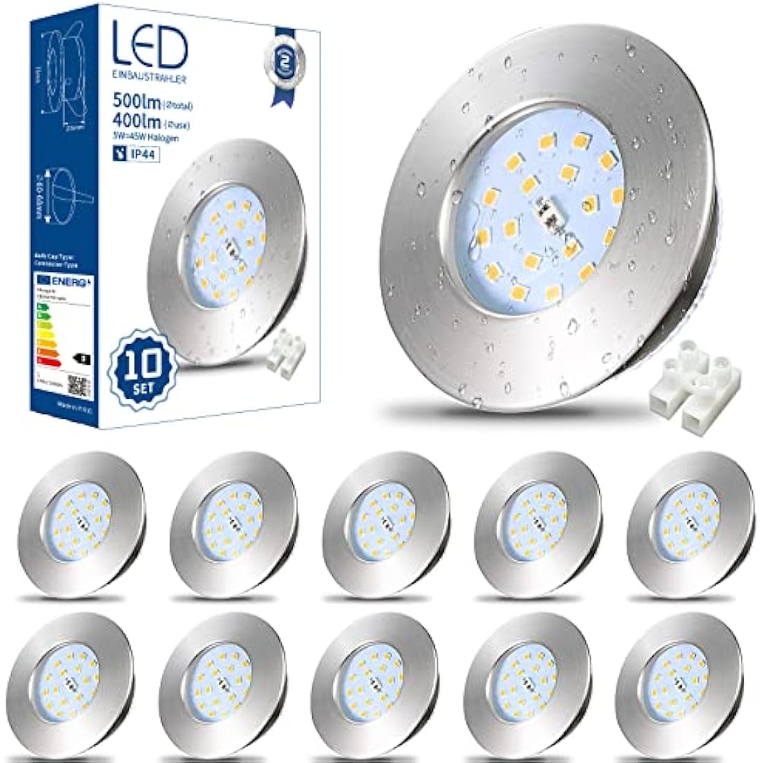 HiBay 10x 5W LED Recessed Spotlights Ceiling Lights IP44 Bathroom Downlights Brushed Chrome Spot Lights Ultra Slim Downlighters Cool White 6000K 240V