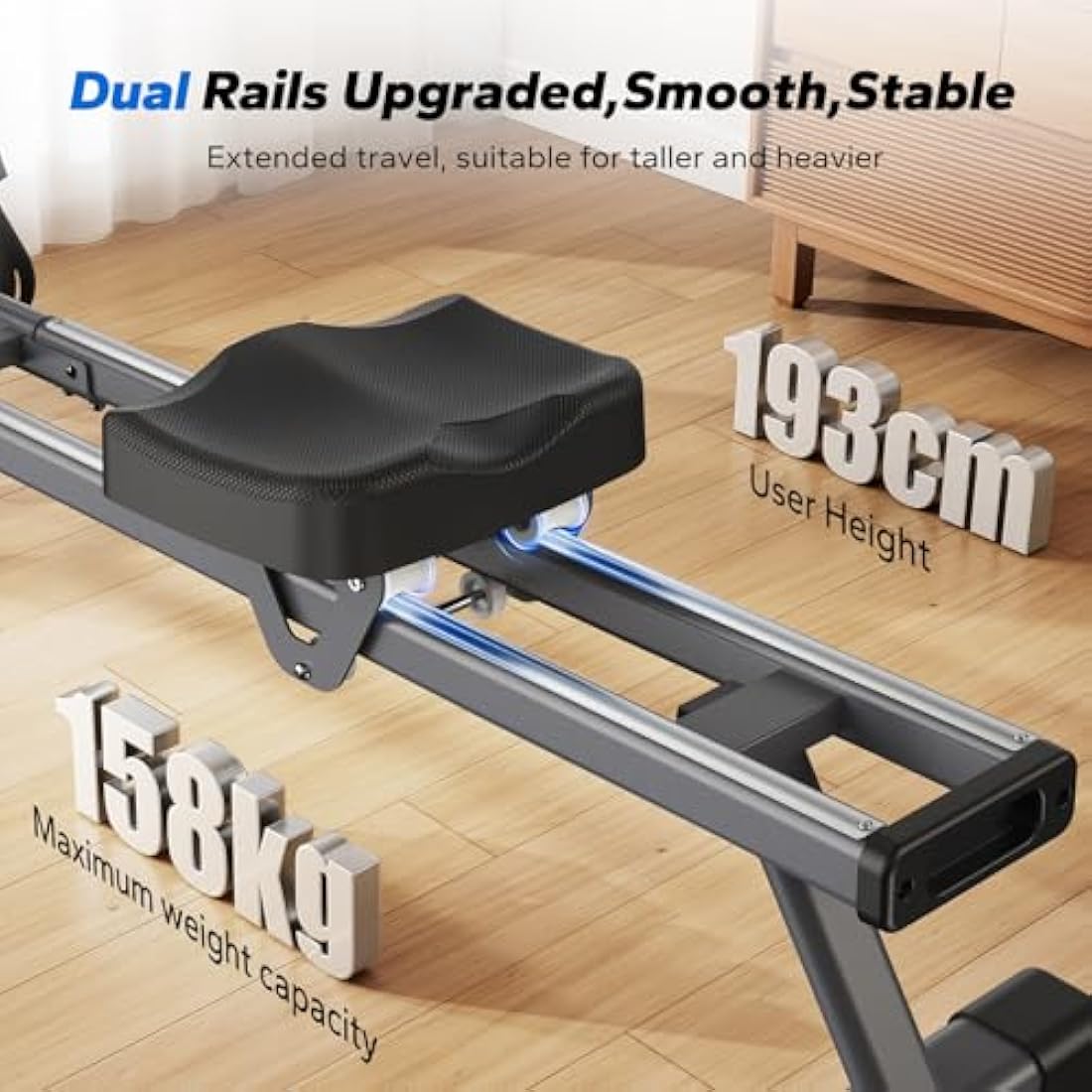 MERACH Rowing Machine for Home Gym, Magnetic Rower with 16 Levels of Quiet Resistance, Dual Slide Rails, 158 kg Weight Capacity, App Compatible