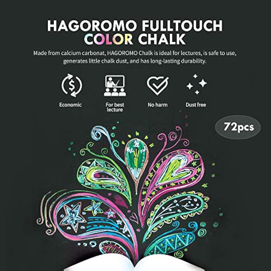 Hagoromo Fulltouch 5-Color Mix Chalk 1Box (72Pcs) Red, Yellow, Blue, Orange, Yellow Green