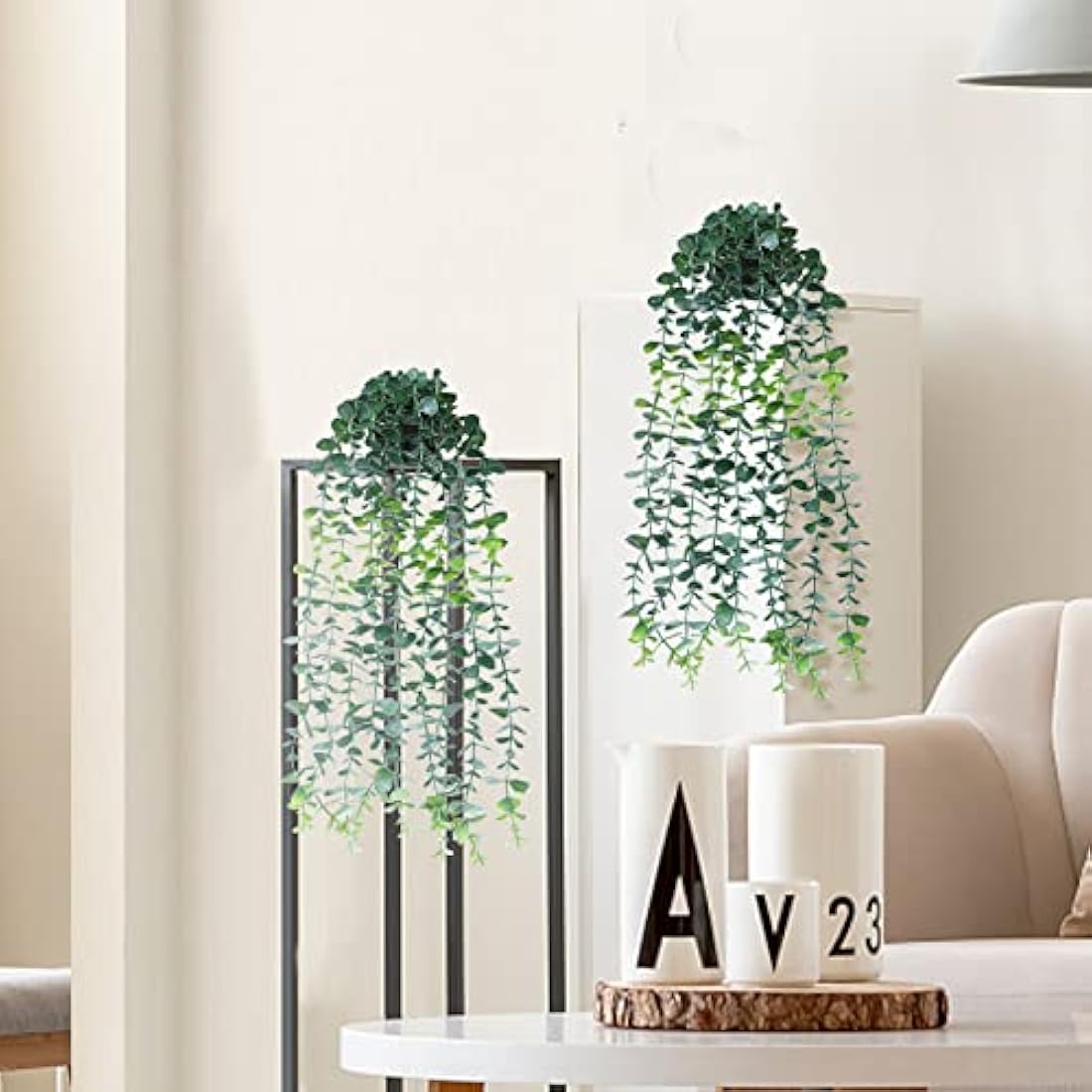 Eirdary Artificial Hanging Plants Fake Potted Plants for Indoor Outdoor Wall Home Room Office Decor(White)