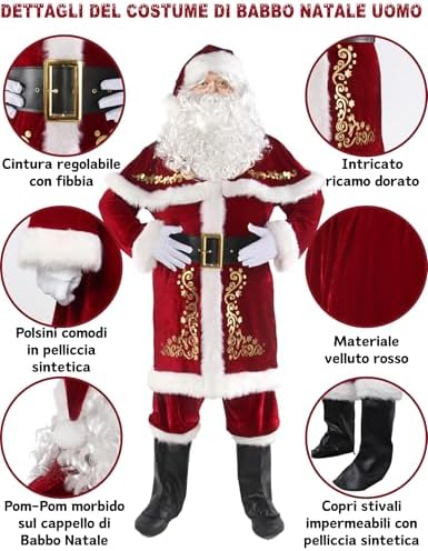 Ahititi Santa Claus Costume for Men 12pcs Christmas Set Deluxe Velvet Adult Santa Suit