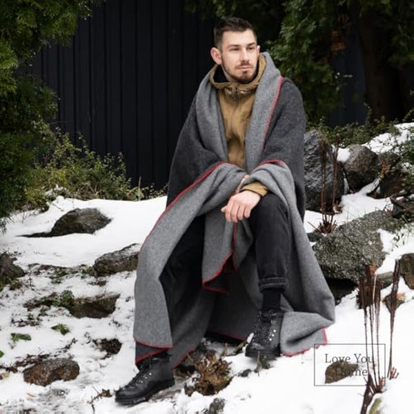 LYHome Travel Blanket - Extra Warm Picnic Throw, Bed Camping Outdoor Wool Blankets, Cozy Soft Throws, Military Army and Garden Outside Use (59x84 in | 150x215 cm | Gray - Anthracite Double-sided)