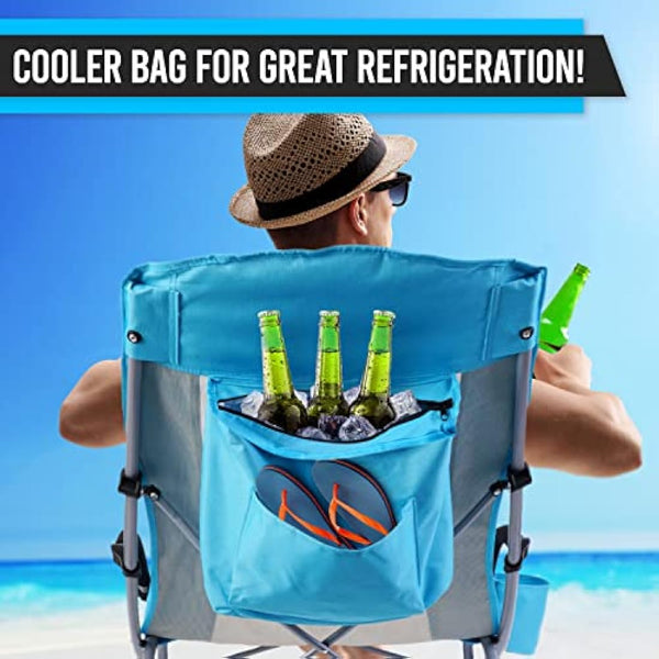Nice C Beach Camping Chair, Folding Chair w/Cooler High Back, Ultralight Chair with Cup Holder & Carry Bag Compact & Heavy Duty Outdoor, Camping, BBQ, Beach, Travel, Picnic, Festival (2 Of BLUE)