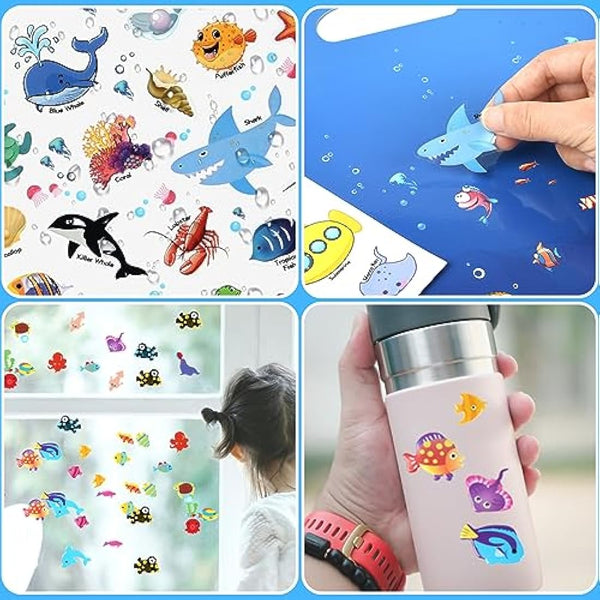 ASTARON Reusable 3D Puffy Sticker Book for Kids, 88 Pcs Cute Waterproof Ocean Animals Stickers, Puffy Sticker Game Travel Stickers and Educational Sensory Learning Toy（3-6 Age）