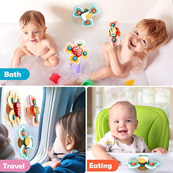 Hooku Suction Spinner Toys, 3 Pcs High Chair Toys with Suction Cups, Spinning Toys 1-3, Birthday Gifts for Infants Boy Girl, (A6)