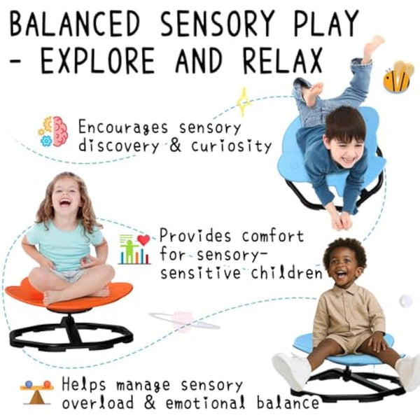 Evie Bee Spinning Chair for Kids, Autism Sensory Equipment, 360° Swivel Toys Wobble, ADHD Kids Swivel Chair for Balance & Coordination Training, Safe Durable Play Spinning Seat (Blue Rocket)