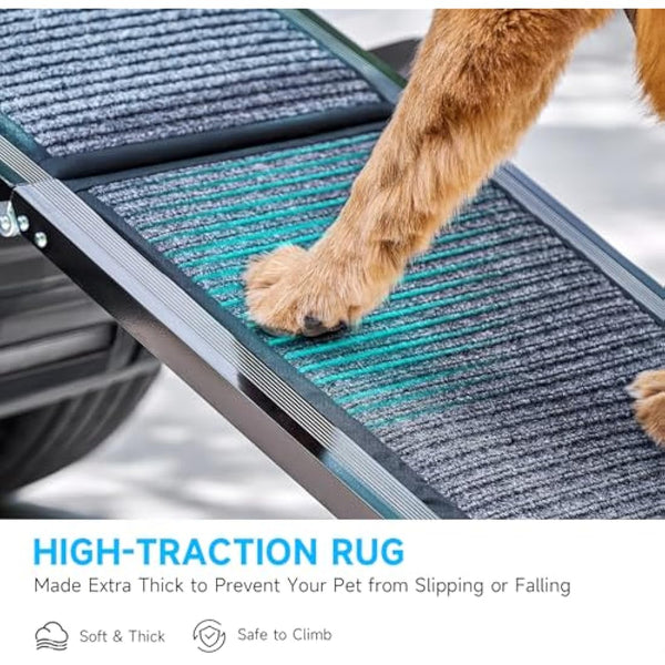 CO-Z Dog Ramp for Car, 160 cm Folding Pet Ramp for Large Dogs up to 90 kg with Non-Slip Rug Surface, Portable Dog Pet Stairs for Car SUV Truck Bed Sofa, Indoor and Outdoor Use