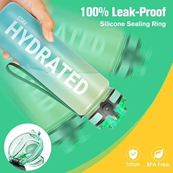 Sahara Sailor Leakproof Water Bottle 1L/500ML/750ML, Tritan BPA Free Motivational Sport Drinks Bottle with Clear Time Marker, Lock Cover, Easy Clean Brush, Durable for Gym, School, Cycling (1 Bottle)