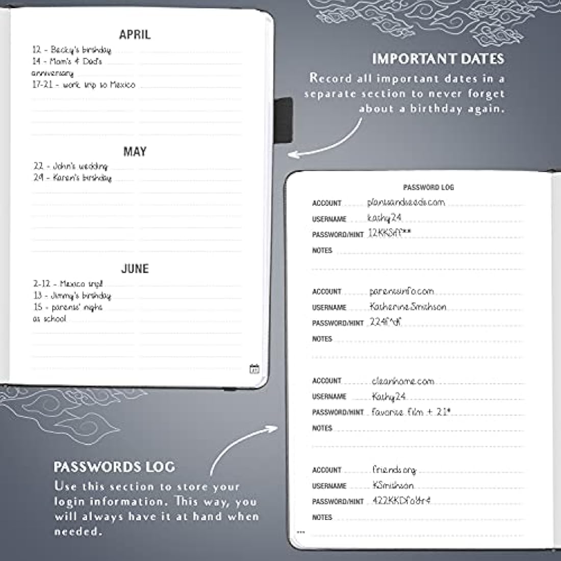 Legend Planner Address Book with Alphabetical Tabs –Telephone Contacts Book for Phone Numbers, Addresses, Passwords, Medium (Mystic Grey)