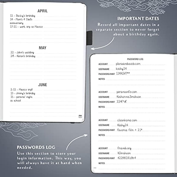 Legend Planner Address Book with Alphabetical Tabs –Telephone Contacts Book for Phone Numbers, Addresses, Passwords, Medium (Mystic Grey)