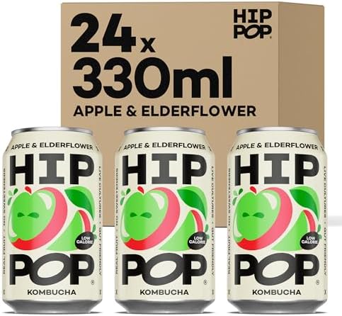 Hip Pop Kombucha, Apple & Elderflower, Low Calorie, 100% Natural, Vegan, Branding of Cans May Vary, 24 x 330 ml