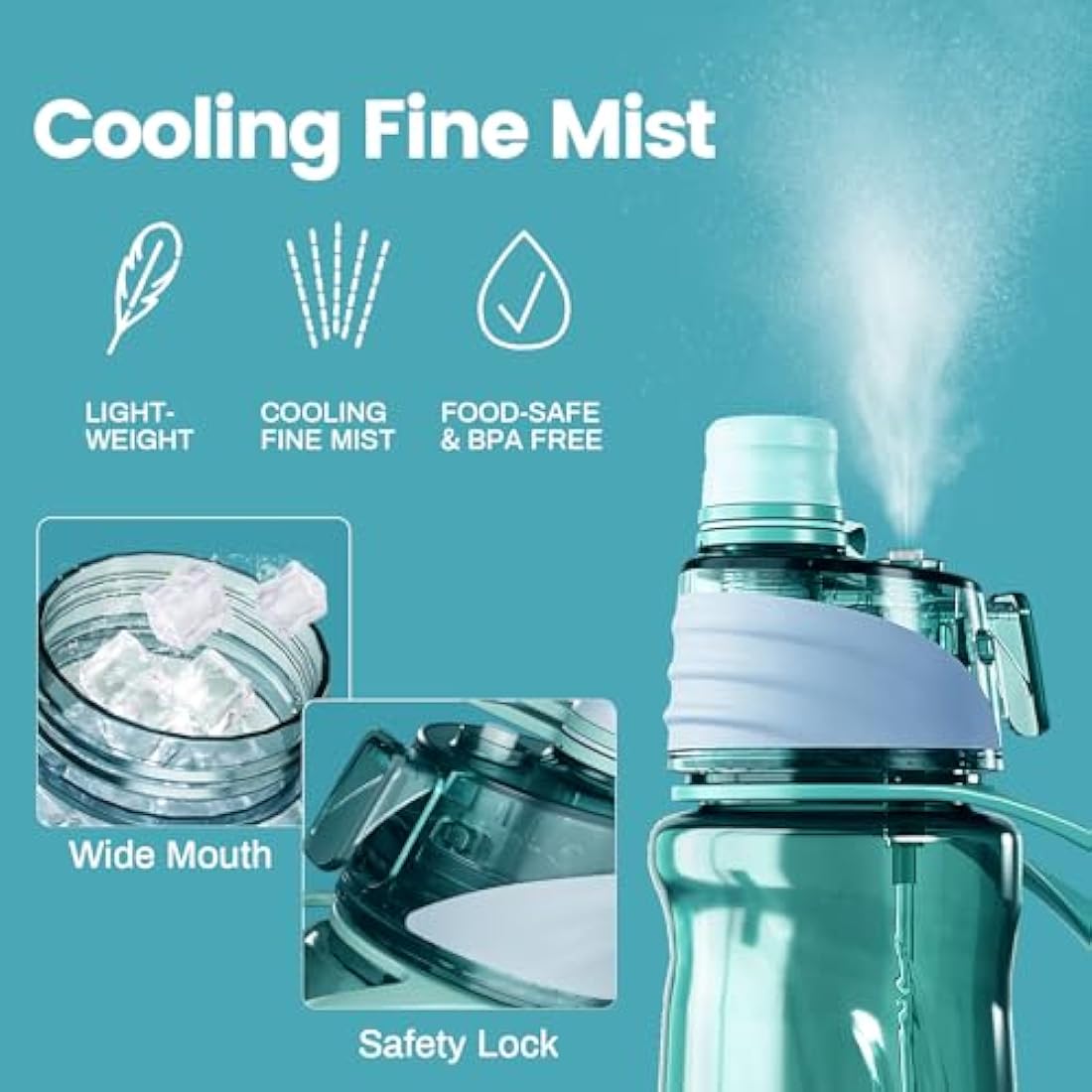 Healter 650ml Spray Water Bottles for Kids Water Bottle with Spray Mist Leakproof Misting Drinking Bottle for Cycling Hiking Climbing Outdoor Sport Hydration Cooling(Blue)