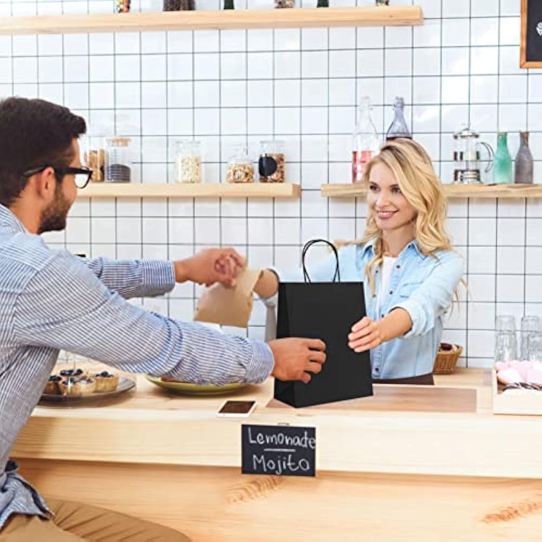 HAUSPROFI 25pcs Kraft Paper Bags for Gifts, Food & Sweets, Strong Carrier Bags with Twisted Handles for Kid Parties, Weddings, 27x21x11cm, Thicken 130gsm