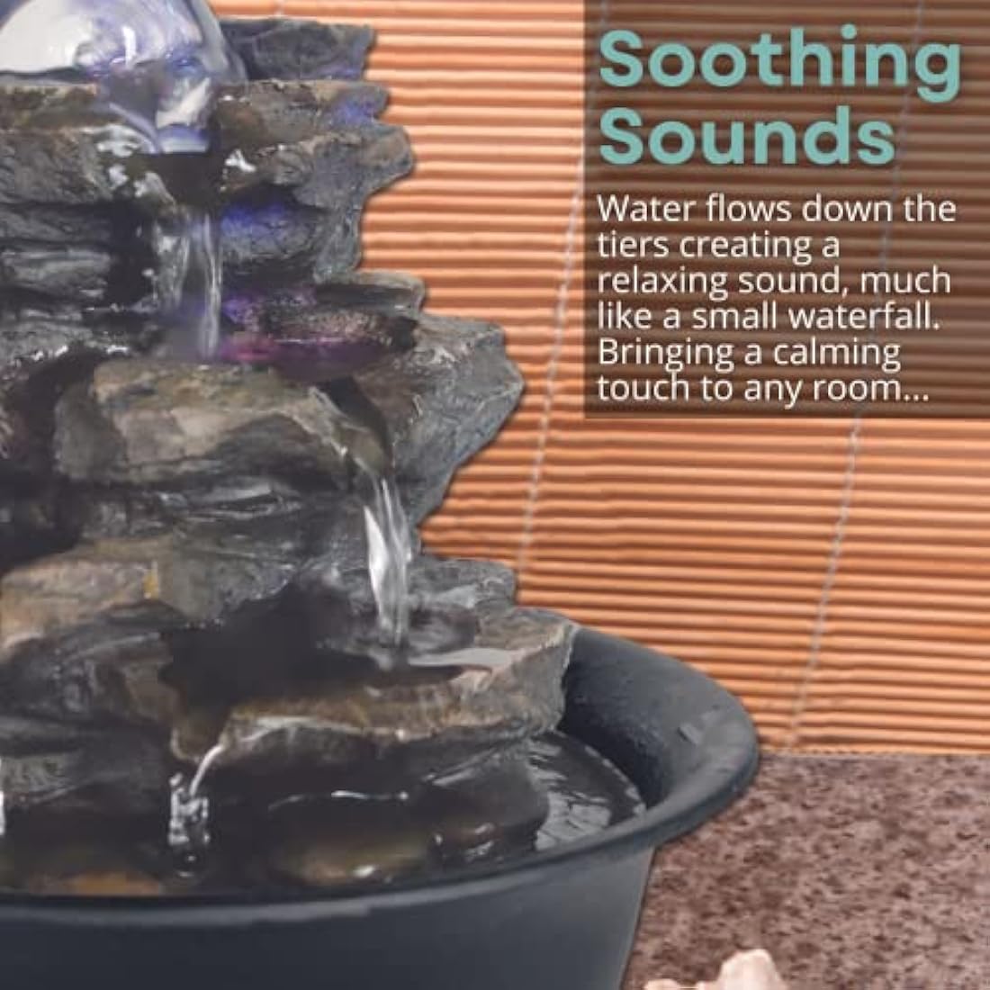 Heart of Nature Indoor Water Fountain with LED Light AND Colour Changing Spinning Ball USB Included