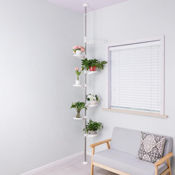Hershii 7-Layer Tension Pole Plant Stand Indoor Decorative Metal Flower Pot Holder Display Rack Floor to Ceiling Adjustable Hanging Corner Shelf Space