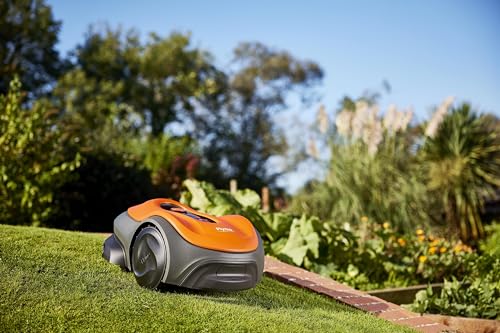 Flymo EasiLife 250 GO Robotic Lawn Mower - Cuts Up to 250 sq m, Ultra Quiet Mowing, Manicured Lawn, Bluetooth Application Control, Safety Sensors, Hose Washable, Lifestyle Functions, Orange and Grey