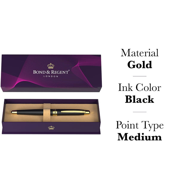 Bond & Regent Gloss Black & 24 Karat Gold - Certified Luxury Grade Rollerball Pen | Nice Gift for Men & Women