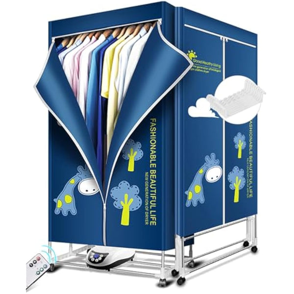 Heated Clothes Airer, 1500W-1.7 Meters Height Electric Dryer (Anion) With Remote Control, 2-Tier Foldable With 240 Mins Timer, Cover for Indoor, Apartment