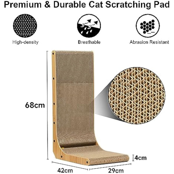 FUKUMARU Cat Scratcher, 68 cm L Shape Cat Scratch Pad Wall Mounted, Cat Scratching Cardboard with Ball Toy for Indoor Cats