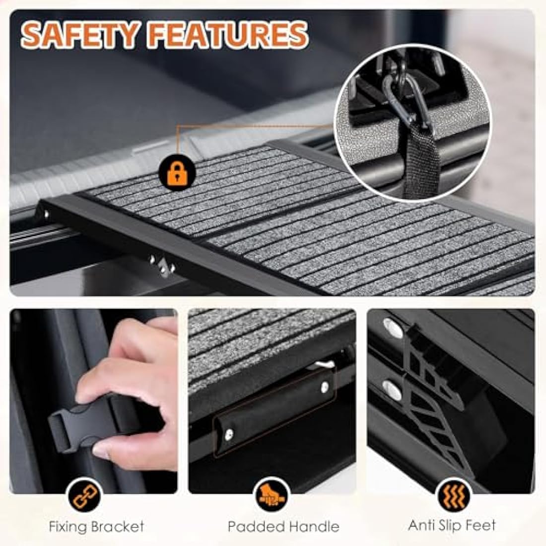 Extra Long 170cm Foldable Dog Ramps Large Dogs, Dog Ramp for Car with Non-Slip Rug Surface, Pet Ramp Stairs Portable,Portable Dog Steps for Medium & Large Dogs Up to 113kg Get Into a Car, SUV & Truck