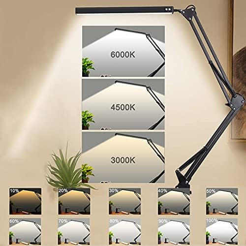 SKYLEO LED Desk Lamp with Clip and Base - Eye Protection Desk Lamps for Study - Swing Arm USB Desk Lamp Office - 3 Light Modes x 10 Brightness Levels - 12W - Black