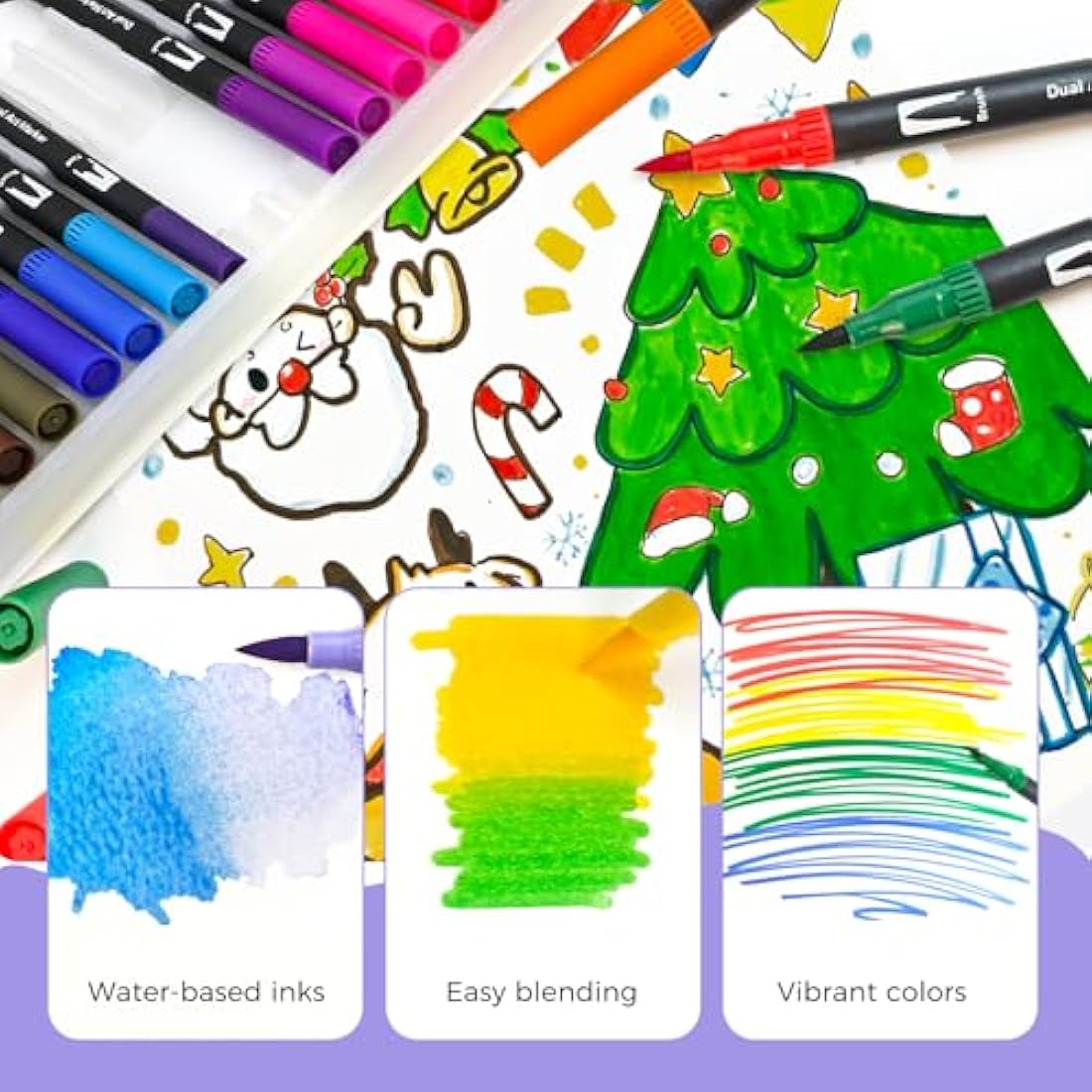 Artecho 24 Dual Tip Brush Pens，Colouring Pens brush pens for Adult，Colouring Books，Calligraphy，Drawing，Sketching, nylon tip for Artists，Beginners