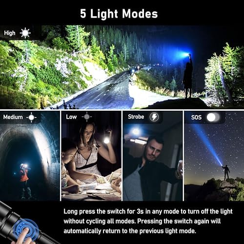 Blukar LED Torch, Super High Lumens Ultra Bright Torches - Adjustable Focus, 5000 mAh, IP67 Waterproof, Powerful Long Lasting Handheld Flashlight for Power Cuts, Camping, Hiking, Emergency etc.