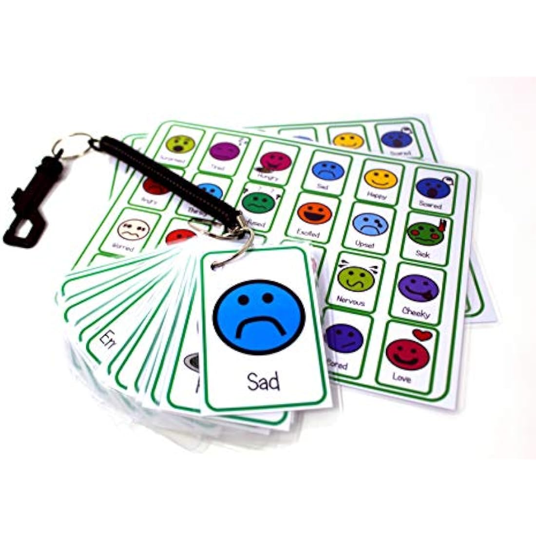 Feelings and Emotions Flash Card Pack - Special Needs Autism Cue Card & Bungee Set for carers schools senco