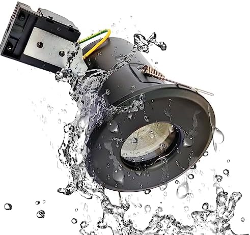 4XSweier 90 Minute Fire Rated Ceiling Recessed LED Spotlight, 5W 3000K Warm White IP65 Waterproof Bathroom LED Recessed Downlight, Cutout 75mm. Black (Non-Dimmable)