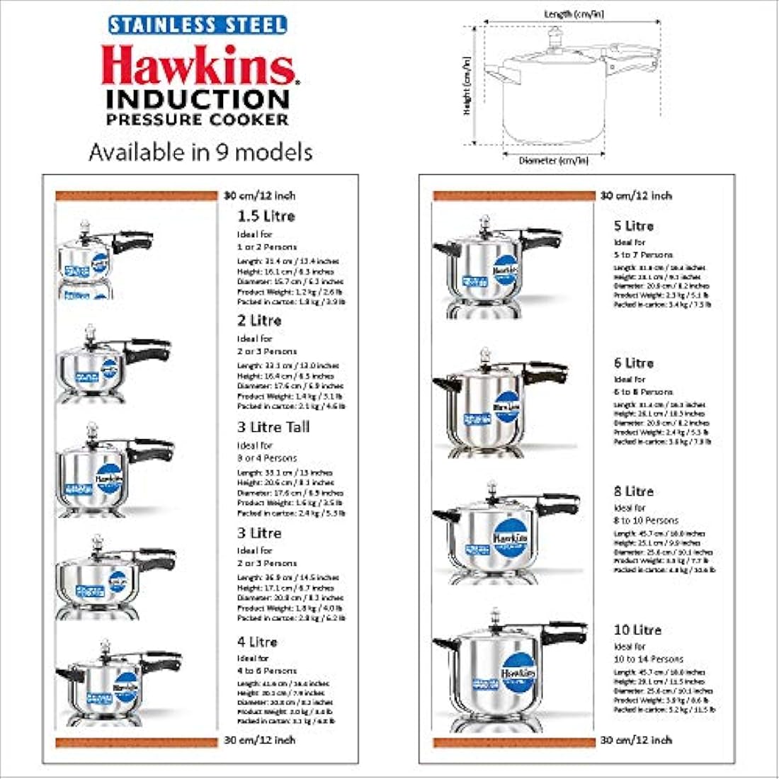 Hawkins B60 Pressure Cooker, 3 L, Silver