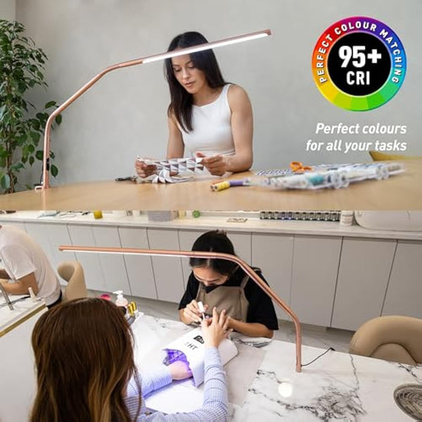 Daylight Slimline 4™ LED Table Lamp in Rose Gold - 6,000K, 3,200 Lux, 4 Brightness Levels, USB-C Charging Port, Anti-Glare Diffuser, Flexible Design, Art & Craft, Sewing, Nail Salon