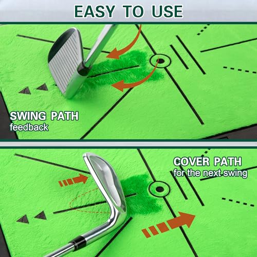 Golf Training Mat, LIBERRWAY Golf Mat Analysis Swing Path with 1 Replacement, Outdoor/Indoor Golf Swing Trainer Portable Golf Practice Mat for
