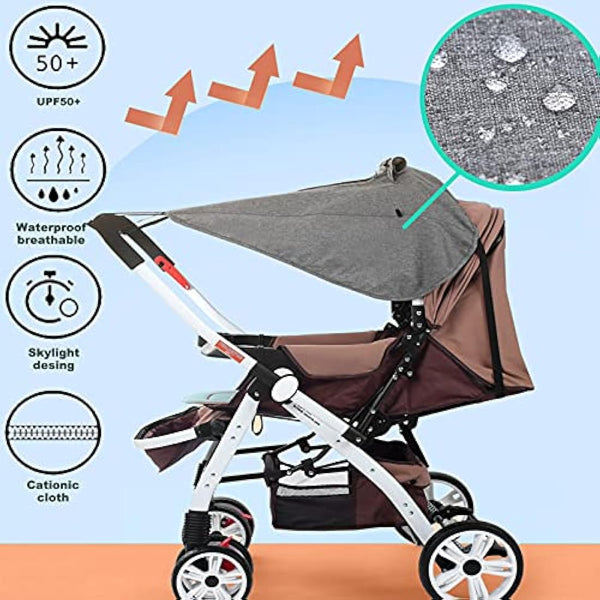 Universal Buggy Pram Sunshade, Hantoc Pram Baby Sun Shade Sun Cover with Viewing Window for Strollers Pushchairs UV Protection Water Resistant Grey