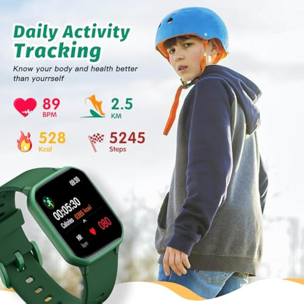 Kids Smart Watch for Boys,IP68 Waterproof Kids Fitness Tracker Watch with 1.5 Inch DIY Face,Heart Rate Sleep Monitor,19 Sport Modes,Calories Counter,Alarm Clock,Great Gifts for Children 6+ (Green)