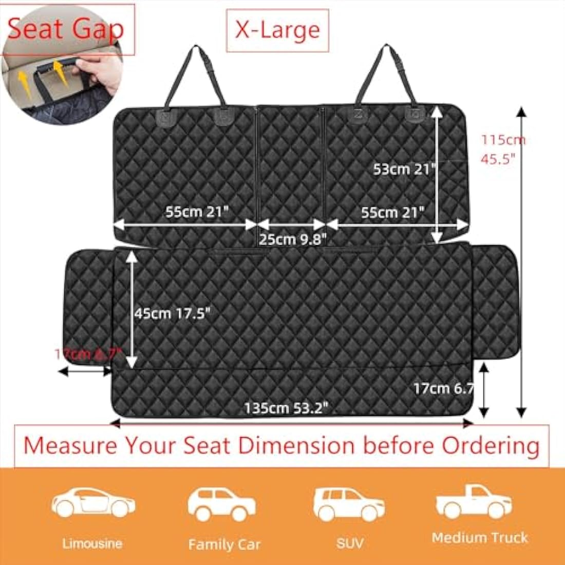 ANOSOSPECIAL Dog Car Seat Cover for Back Seat Cover for Kids,Waterproof Universal Fit Pet Rear Seat Protector for Van SUV (XL, Black)