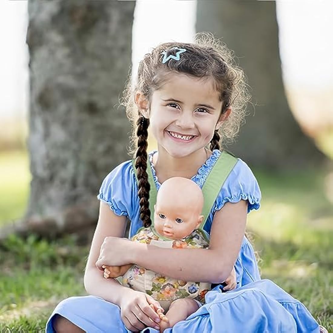 Aolso Baby Doll Carrier, Doll Carrier Soft Cotton, Front and Back Carrying with Adjustable Straps for Baby, 14" to 18" Doll Carrier Seat for Baby Born, Carrier Doll Accessories for Kids (Green)