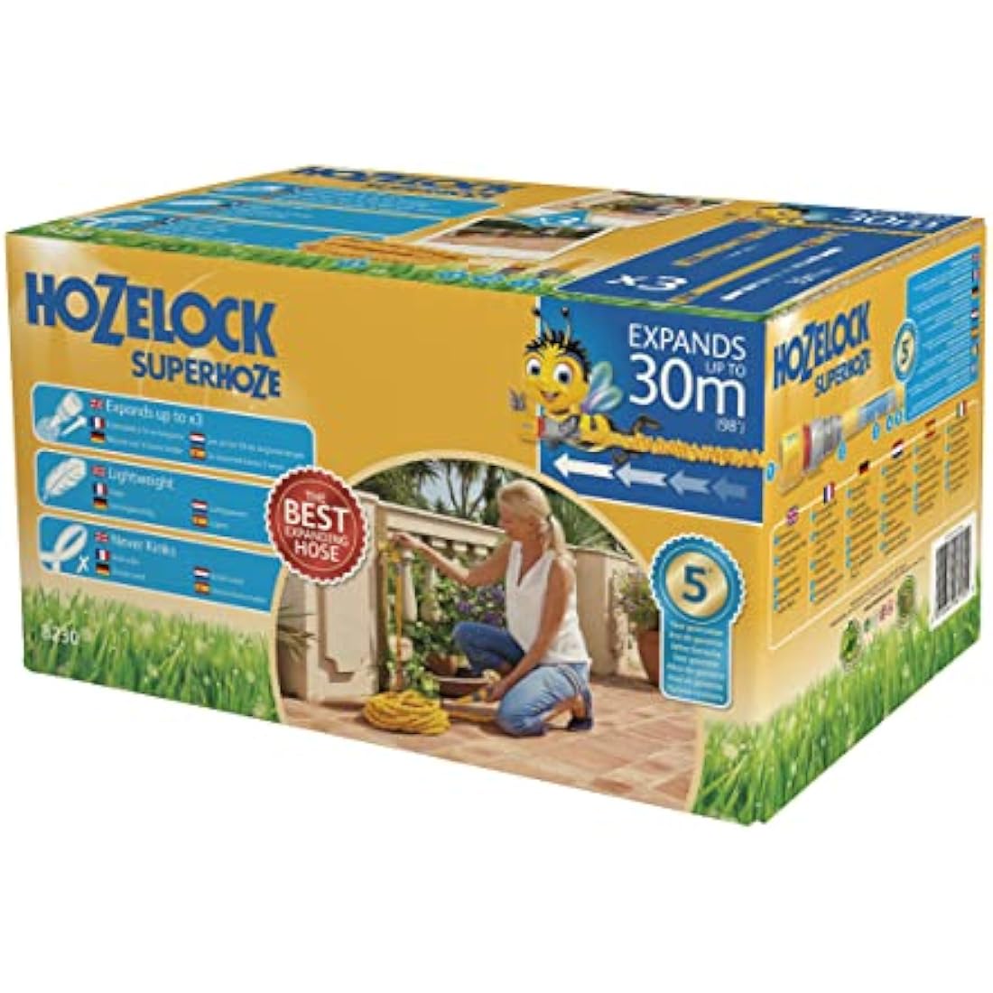 HOZELOCK - Superhoze Expanding Hose 30 m : Flexible Hose, Stretches up to 3x Original Length | With 2 Aquastop Fittings for a Watertight Connection: Ready to Use [8230A1240]