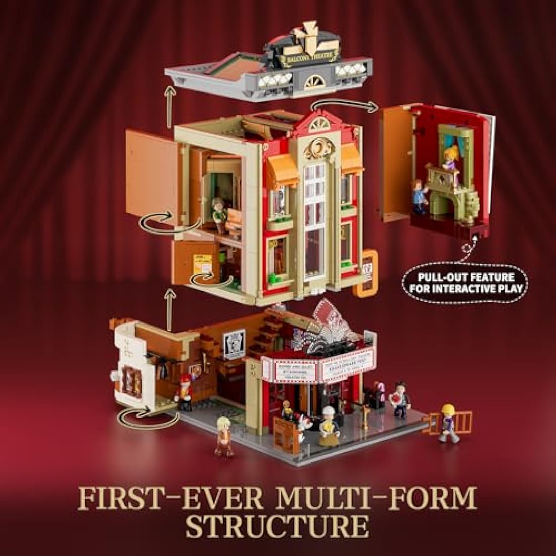 FUNWHOLE Balcony Theatre Lighting Building Bricks Set - City Town Creator House LED Light Multi-Form Modular Collectible Display Kit 2445 Pcs for for Adults and Teen