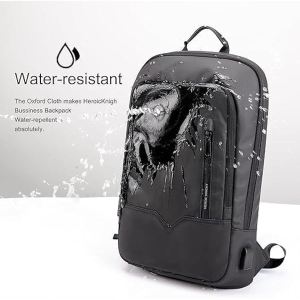 Laptop Backpack, Mens Computer Rucksack Lightweight Slim Laptop Rucksack Waterproof Daypack with USB Charging Port, Compact Bag Business Travel College School Bag for Office Work Outdoor-15.6'', Black