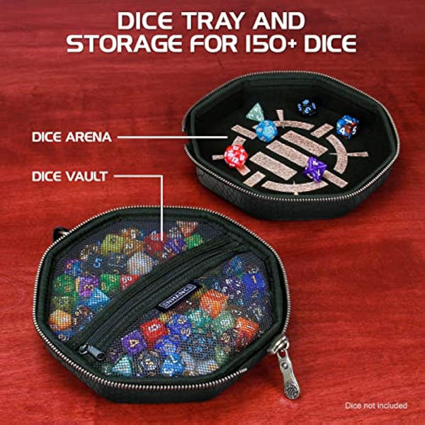 ENHANCE DnD Dice Tray and Case - Collector's Edition DnD Dice Holder up to 150 D&D Shakers with Hard Shell Exterior and Protective Soft Interior - Rolling Tray Perfect for Game Night (Dragon Black)