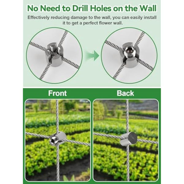 Kalolary Garden Wire Trellis for Climbing Plants, 30M Stainless Steel Heavy Duty Wire Trellis Kit Wall Plant Climbing Steel Wire Rope Cross Clamp Cable Trellis System Kit for Flower Vines Vegetable