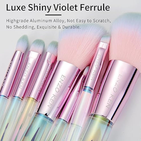 ENZO KEN Rainbow Crystal Makeup Brush Set Professional, Vegan Makeup Brush Set with Case, Bedazzled Cosmetic Brush Makeup Set, Sparkly Make up Brushes Vegan, Colorful Make up Brushes Set Professional.