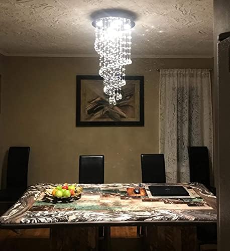 A1A9 Crystal Chandelier Ceiling Lights, Clear K9 Crystal Raindrop Elegant Spiral Ceiling Light Chrome Flush Mount Pendant Lamp Fixture for Livingroom Dining Room Hallway Stairway Foyer D40cm H80cm