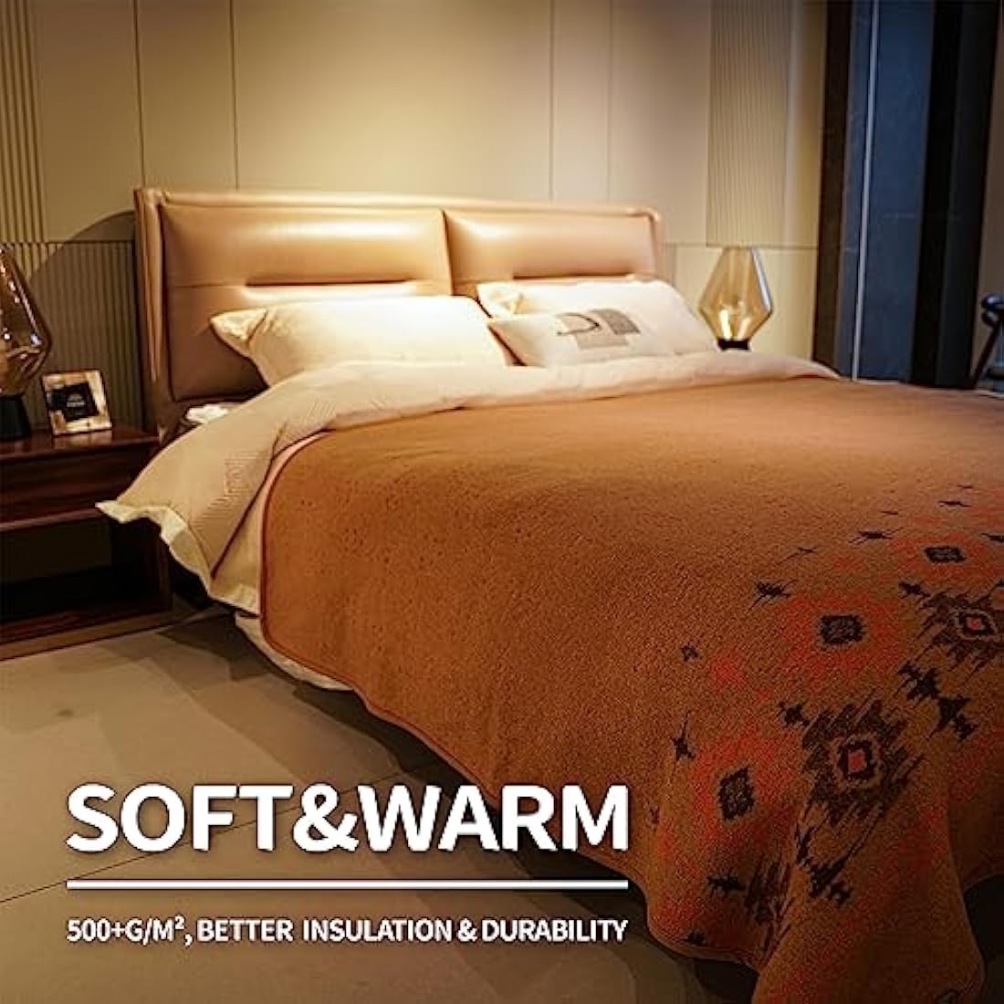 ACUSHLA Merino Wool Camp Blanket - Warm, Thick, Washable, Large Throw - Great for Outdoor Camping All Seasons Suitable Myers Light Tan Twin Size Blanket (87 * 63, Nordic-Khaki)