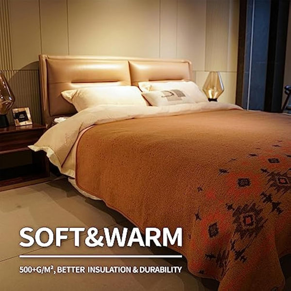 ACUSHLA Merino Wool Camp Blanket - Warm, Thick, Washable, Large Throw - Great for Outdoor Camping All Seasons Suitable Myers Light Tan Twin Size Blanket (87 * 63, Nordic-Khaki)