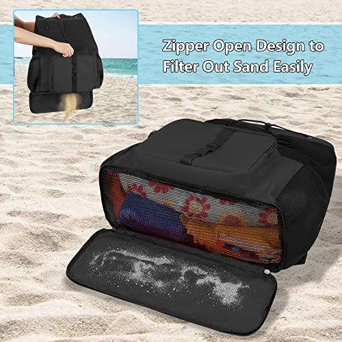 Fasrom Mesh Beach Backpack with Zipper Bottom, Sport Gym Backpack for Swimming, Beach, Pool and Travel(Patent Pending), Black